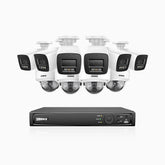 H800 - Kit de surveillance PoE 4K à 16 canaux avec 6 caméras bullet et 4 caméras dôme, Anti-vandale (IK10), vision nocturne en couleur et infrarouge, Détection Personne-Véhicule, Microphone intégré, Champ de vision de 96°, RTSP et ONVIF pris en charge